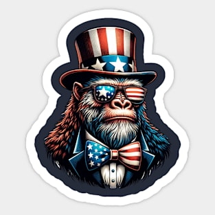 Bigfoot Uncle Sam Hat Sunglasses American Flag 4th of July Sticker